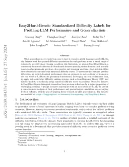 Easy2Hard-Bench: Standardized Difficulty Labels for Profiling LLM
  Performance and Generalization