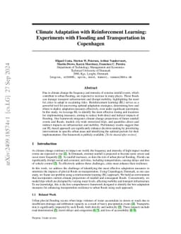 Climate Adaptation with Reinforcement Learning: Experiments with
  Flooding and Transportation in Copenhagen