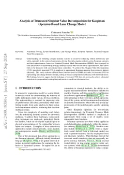 Analysis of Truncated Singular Value Decomposition for Koopman
  Operator-Based Lane Change Model