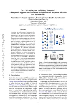 Do LLMs suffer from Multi-Party Hangover? A Diagnostic Approach to
  Addressee Recognition and Response Selection in Conversations