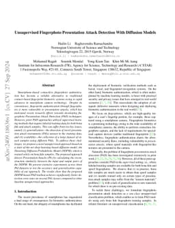 Unsupervised Fingerphoto Presentation Attack Detection With Diffusion
  Models