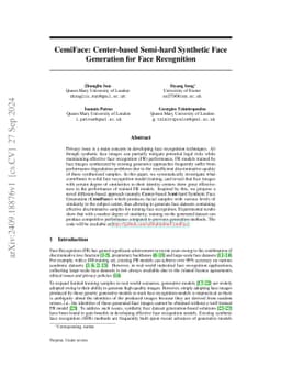 CemiFace: Center-based Semi-hard Synthetic Face Generation for Face
  Recognition