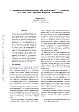 A comprehensive study of on-device NLP applications -- VQA, automated
  Form filling, Smart Replies for Linguistic Codeswitching