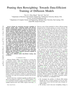 Pruning then Reweighting: Towards Data-Efficient Training of Diffusion
  Models