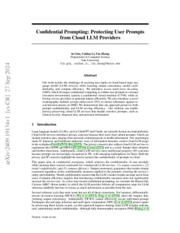 Confidential Prompting: Protecting User Prompts from Cloud LLM Providers
