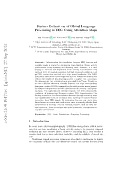 Feature Estimation of Global Language Processing in EEG Using Attention
  Maps