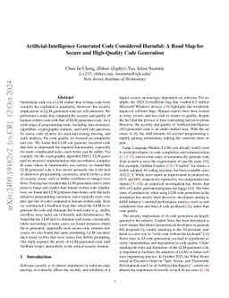 Artificial-Intelligence Generated Code Considered Harmful: A Road Map
  for Secure and High-Quality Code Generation