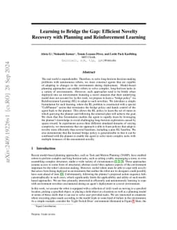 Learning to Bridge the Gap: Efficient Novelty Recovery with Planning and
  Reinforcement Learning