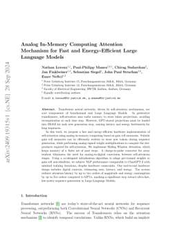 Analog In-Memory Computing Attention Mechanism for Fast and
  Energy-Efficient Large Language Models