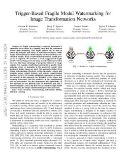 Trigger-Based Fragile Model Watermarking for Image Transformation
  Networks