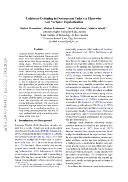 Unlabeled Debiasing in Downstream Tasks via Class-wise Low Variance
  Regularization
