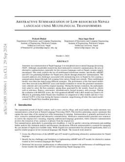 Abstractive Summarization of Low resourced Nepali language using
  Multilingual Transformers