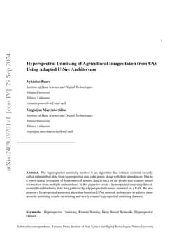 Hyperspectral Unmixing of Agricultural Images taken from UAV Using
  Adapted U-Net Architecture