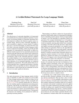 A Certified Robust Watermark For Large Language Models