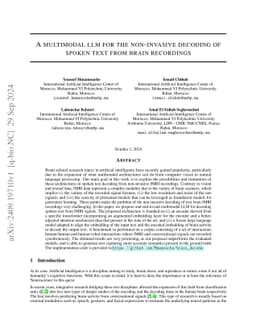 A multimodal LLM for the non-invasive decoding of spoken text from brain
  recordings