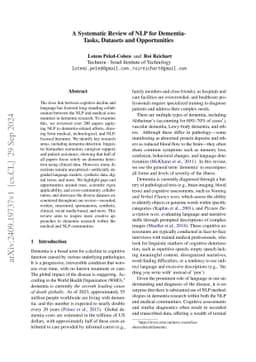 A Systematic Review of NLP for Dementia -- Tasks, Datasets and Opportunities