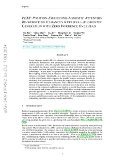 PEAR: Position-Embedding-Agnostic Attention Re-weighting Enhances
  Retrieval-Augmented Generation with Zero Inference Overhead