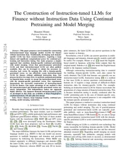 The Construction of Instruction-tuned LLMs for Finance without
  Instruction Data Using Continual Pretraining and Model Merging