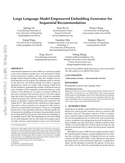 Large Language Model Empowered Embedding Generator for Sequential
  Recommendation