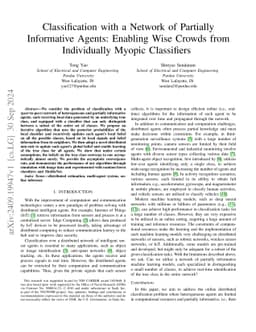 Classification with a Network of Partially Informative Agents: Enabling
  Wise Crowds from Individually Myopic Classifiers