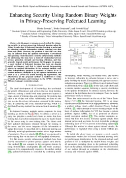 Enhancing Security Using Random Binary Weights in Privacy-Preserving
  Federated Learning