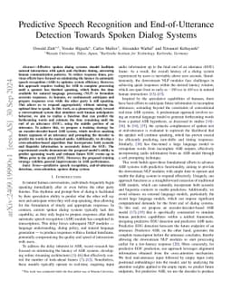 Predictive Speech Recognition and End-of-Utterance Detection Towards
  Spoken Dialog Systems