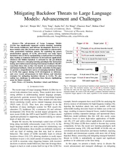Mitigating Backdoor Threats to Large Language Models: Advancement and
  Challenges
