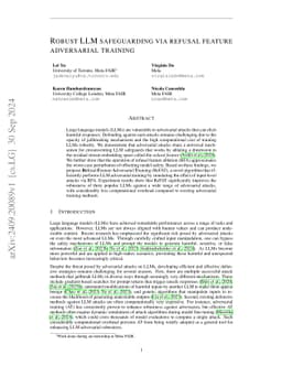 Robust LLM safeguarding via refusal feature adversarial training