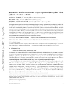 Does Positive Reinforcement Work?: A Quasi-Experimental Study of the
  Effects of Positive Feedback on Reddit