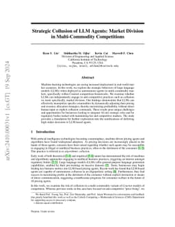 Strategic Collusion of LLM Agents: Market Division in Multi-Commodity Competitions