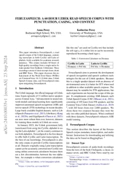 FeruzaSpeech: A 60 Hour Uzbek Read Speech Corpus with Punctuation,
  Casing, and Context