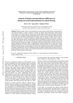 Analysis of human steering behavior differences in human-in-control and
  autonomy-in-control driving