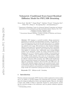 Volumetric Conditional Score-based Residual Diffusion Model for PET/MR
  Denoising