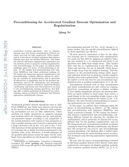 Preconditioning for Accelerated Gradient Descent Optimization and
  Regularization