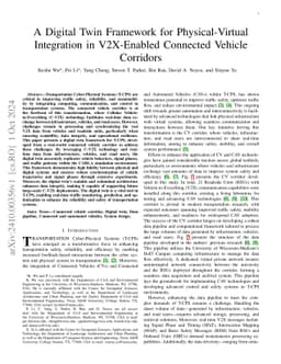 A Digital Twin Framework for Physical-Virtual Integration in V2X-Enabled Connected Vehicle Corridors
