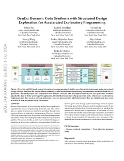 DynEx: Dynamic Code Synthesis with Structured Design Exploration for
  Accelerated Exploratory Programming