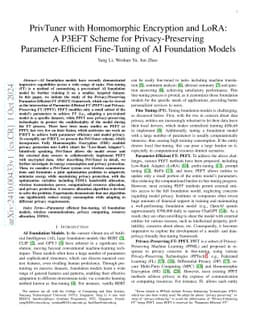 PrivTuner with Homomorphic Encryption and LoRA: A P3EFT Scheme for
  Privacy-Preserving Parameter-Efficient Fine-Tuning of AI Foundation Models