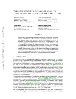 Targeted synthetic data generation for tabular data via hardness characterization