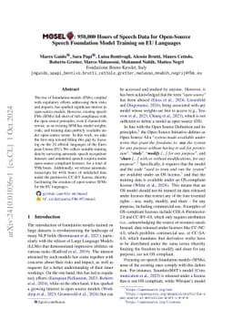 MOSEL: 950,000 Hours of Speech Data for Open-Source Speech Foundation
  Model Training on EU Languages