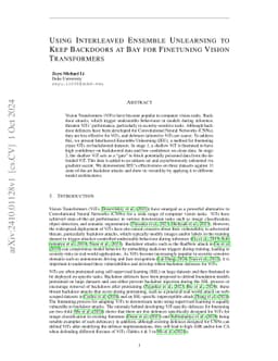 Using Interleaved Ensemble Unlearning to Keep Backdoors at Bay for
  Finetuning Vision Transformers