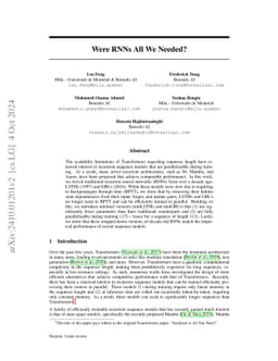 Were RNNs All We Needed?