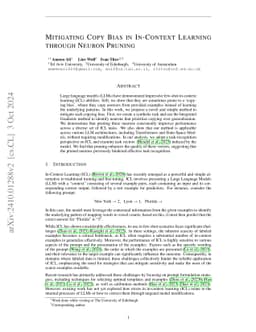 Mitigating Copy Bias in In-Context Learning through Neuron Pruning