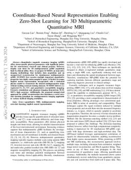 Coordinate-Based Neural Representation Enabling Zero-Shot Learning for
  3D Multiparametric Quantitative MRI