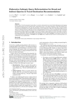 Elaborative Subtopic Query Reformulation for Broad and Indirect Queries
  in Travel Destination Recommendation