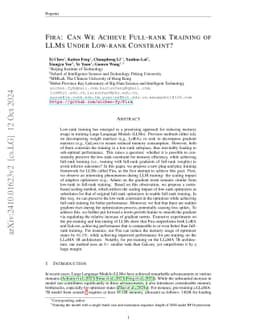 Fira: Can We Achieve Full-rank Training of LLMs Under Low-rank
  Constraint?