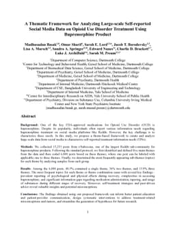 A Thematic Framework for Analyzing Large-scale Self-reported Social
  Media Data on Opioid Use Disorder Treatment Using Buprenorphine Product