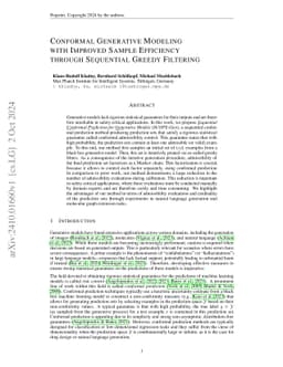 Conformal Generative Modeling with Improved Sample Efficiency through Sequential Greedy Filtering