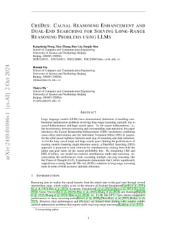 CreDes: Causal Reasoning Enhancement and Dual-End Searching for Solving
  Long-Range Reasoning Problems using LLMs