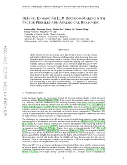 DeFine: Enhancing LLM Decision-Making with Factor Profiles and
  Analogical Reasoning