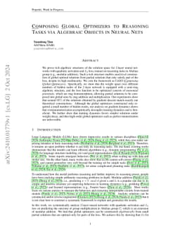 Composing Global Optimizers to Reasoning Tasks via Algebraic Objects in
  Neural Nets